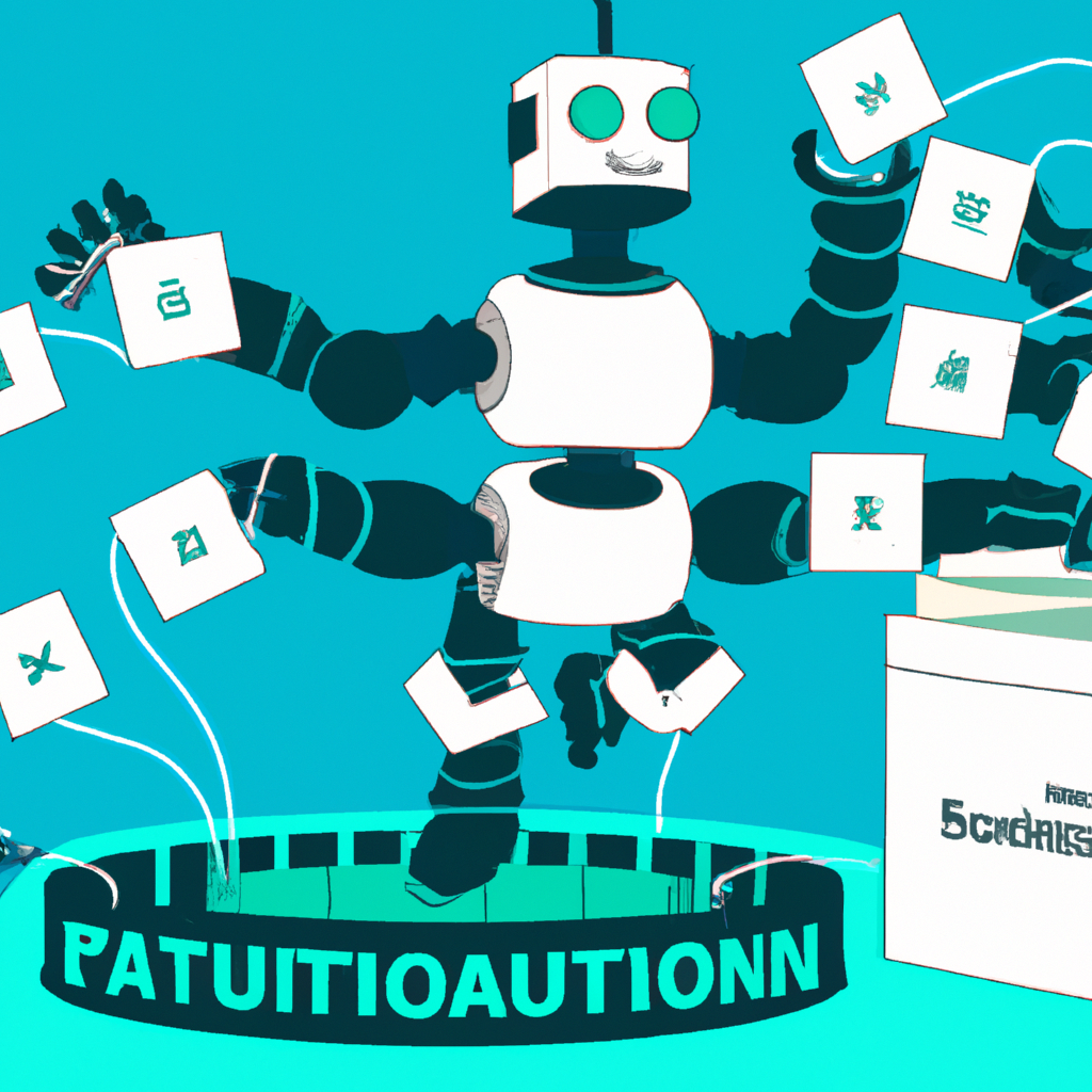 cartoon robot depicting Microsoft Teams Automation off office order processing Workflow. remove text, letters and numbers. the robot is pulling blocks between blockchains that look like a flow chart diagram of a order processing workflow. kind of like data in space 3d high tech